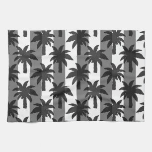 Grijze Witte Tropische Palmbomen Stripes Design Theedoek