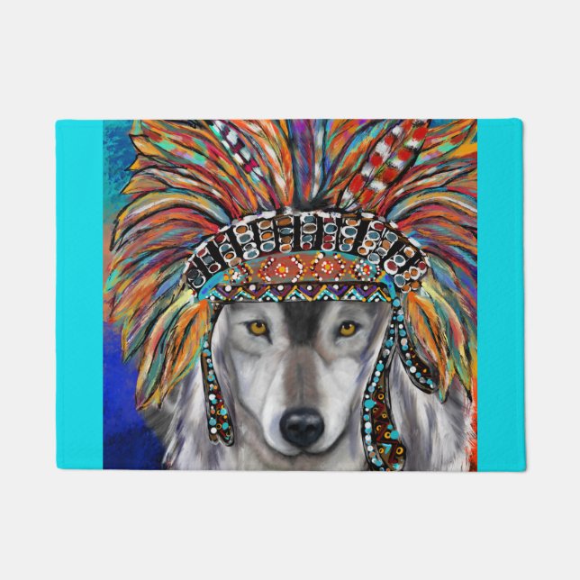 Grijze Wolf Art Deurmat (Voorkant)