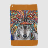 Grijze Wolf Art Golfhanddoek (Voorkant)