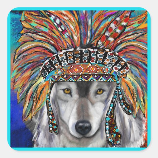 Grijze Wolf Art Vierkante Sticker (Voorkant)