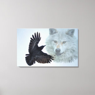 Grijze Wolf & Black Raven Wildlife Art Print