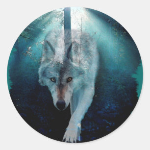 GRIJZE WOLF & BOS Wildlife Series Ronde Sticker