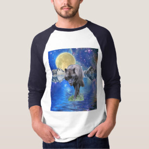 GRIJZE WOLF & BUITENRUIMTE Fantasy Wildlife Art T-shirt