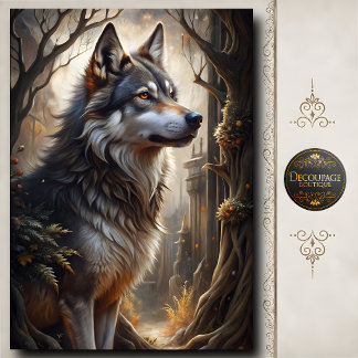 Grijze Wolf Donkere Fantasie Bos Wilde Kunst Tissuepapier