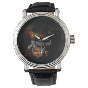 Grijze wolf en ontwerp van het vuur horloge