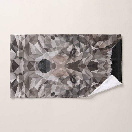 Grijze Wolf Geometric Portret Compact Mirror Bad Handdoek (Handdoek)