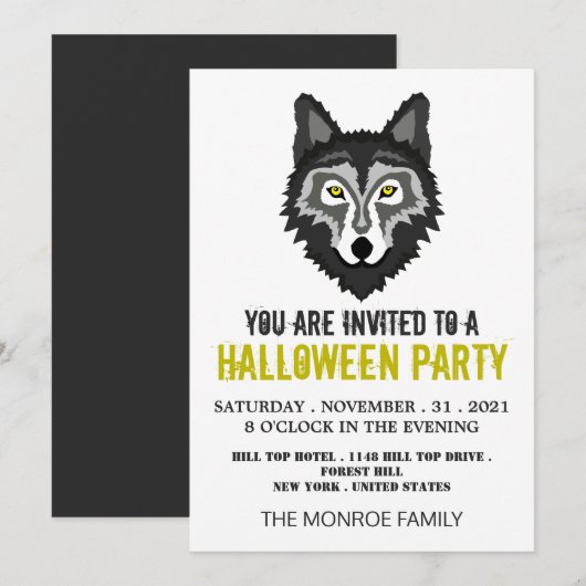 Grijze Wolf, Halloween Party Kaart (Voorkant / Achterkant)