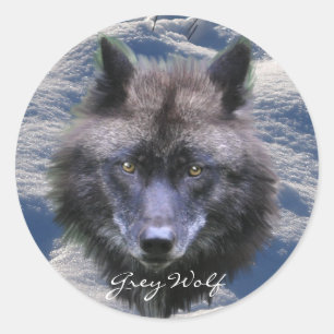 GRIJZE WOLF HOOFD & SNEEUW Wildlife Supporter Stic Ronde Sticker