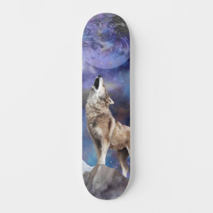 Grijze Wolf Howling op het Moon Schaats Deck Skateboard