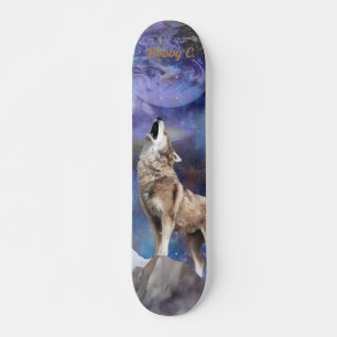 Grijze Wolf Howling op het Moon Schaats Deck Skateboard