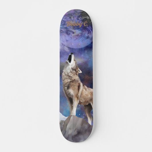 Grijze Wolf Howling op het Moon Schaats Deck Skateboard (Voorkant)