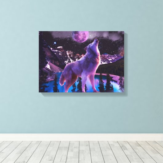 Grijze wolf in bos canvas afdruk (Insitu (Houten vloer))