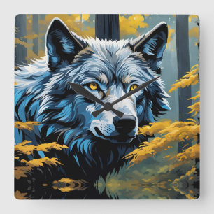 Grijze Wolf in Gouden Bos Vierkante Klok