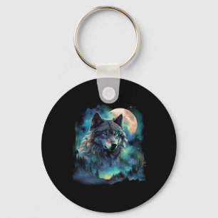 Grijze wolf jachtgebieden Icy Moon Forest Galaxy Sleutelhanger