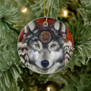 GRIJZE WOLF KERAMISCH ORNAMENT
