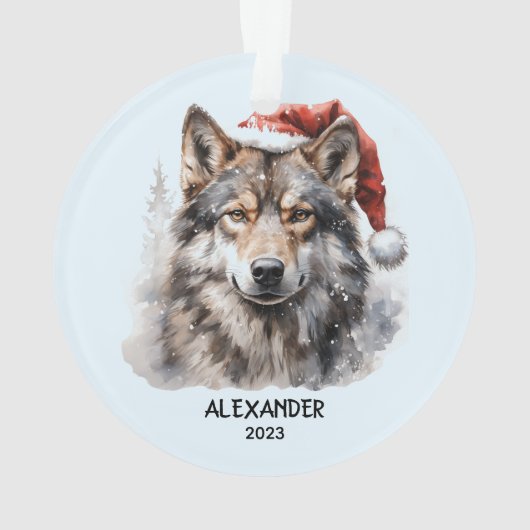 Grijze Wolf Kerstman Hoed Gepersonaliseerde Kerstm Ornament (achterkant)