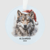 Grijze Wolf Kerstman Hoed Gepersonaliseerde Kerstm Ornament (voorkant)