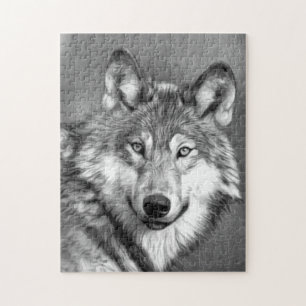 Grijze Wolf Kunst schilderen Grafisch Zwart-wit Legpuzzel