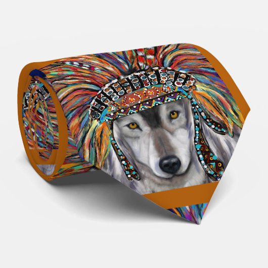 Grijze Wolf Kunst Stropdas (Opgerold)