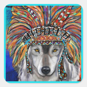 Grijze Wolf Kunst Vierkante Sticker