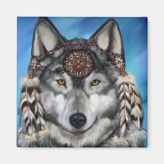 Grijze Wolf Magneet (Voorkant)