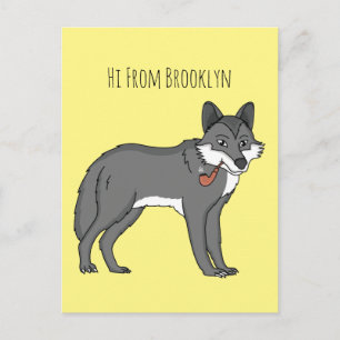 Grijze wolf met illustratie van de cartoon van pij briefkaart