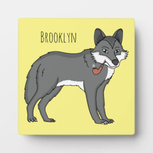 Grijze wolf met illustratie van de cartoon van pij fotoplaat