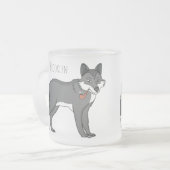 Grijze wolf met illustratie van de cartoon van pij matglas koffiemok (Voorkant links)