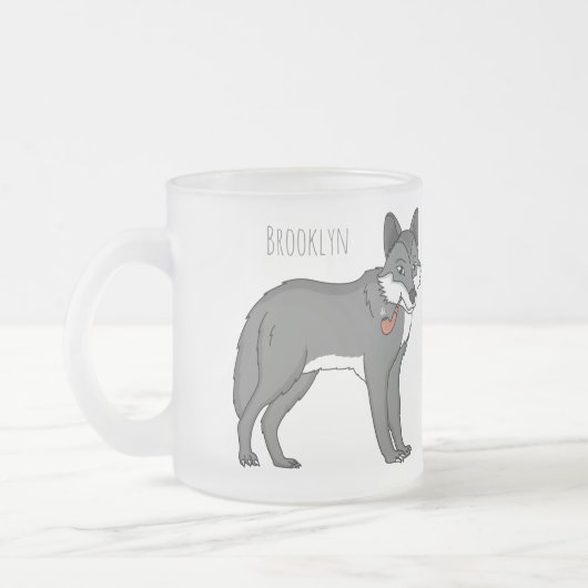 Grijze wolf met illustratie van de cartoon van pij matglas koffiemok (Links)