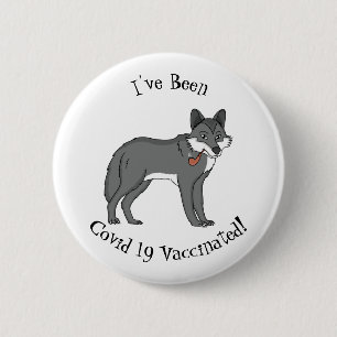 Grijze wolf met illustratie van de cartoon van pij ronde button 5,7 cm