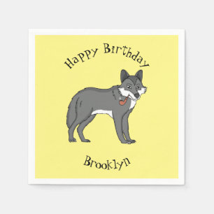 Grijze wolf met illustratie van de cartoon van pij servet