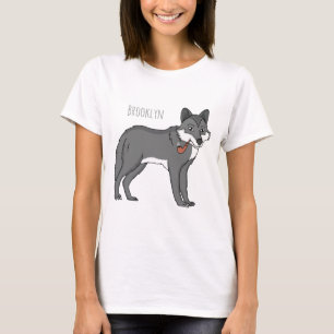 Grijze wolf met illustratie van de cartoon van pij t-shirt