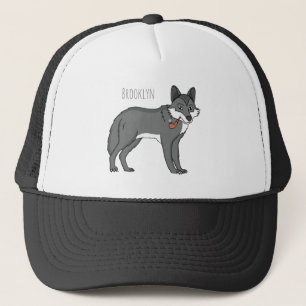 Grijze wolf met illustratie van de cartoon van pij trucker pet