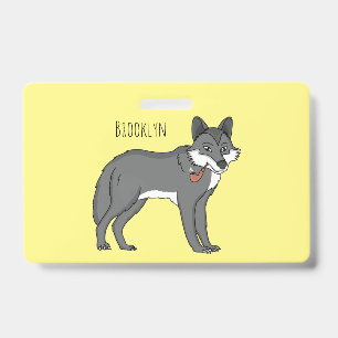 Grijze wolf met pijp cartoon illustratie badge