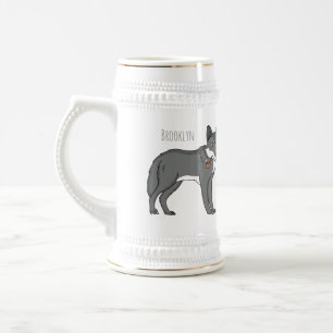 Grijze wolf met pijp cartoon illustratie bierpul