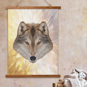 Grijze Wolf Moderne Abstracte Veelhoekige Kunst Di Hangend Wandkleed