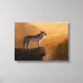 Grijze wolf op een rots in het bos canvas afdruk (Voorkant)