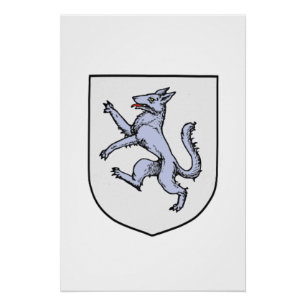 Grijze Wolf Opgericht op een Witte Schild Perfect Poster