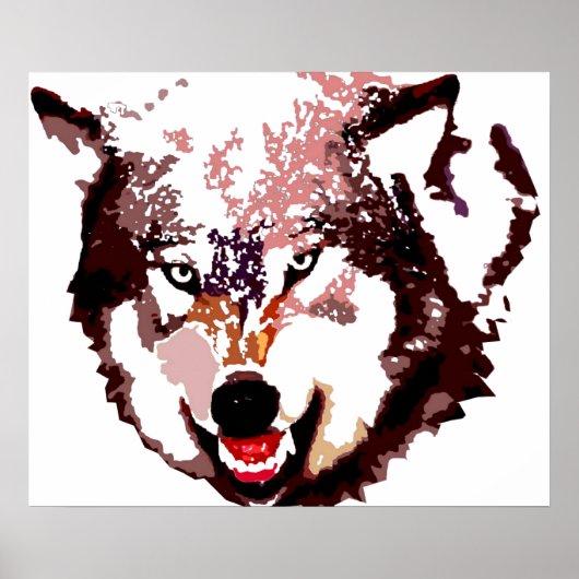 Grijze Wolf Pop Art Poster - Wilde dieren (Voorkant)