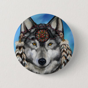 Grijze Wolf Ronde Button 5,7 Cm