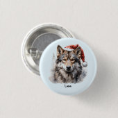 Grijze Wolf Santa Hat Monogram Naam Kerstmis Ronde Button 3,2 Cm (Voorkant /achterkant)