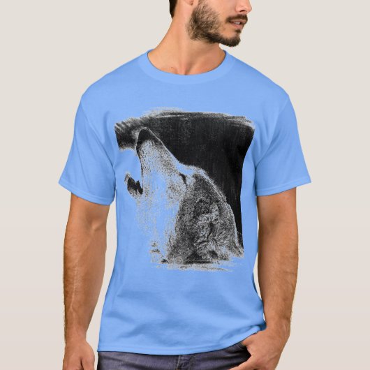 Grijze Wolf Schets Kunstwerk Blauwe Kleur T-shirt (Voorkant)
