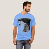 Grijze Wolf Schets Kunstwerk Blauwe Kleur T-shirt (Voorkant volledig)