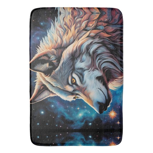 Grijze Wolf Sterrennacht Portret Badmat (Voorkant Verticaal)