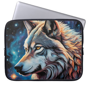 Grijze Wolf Sterrennacht Portret Laptop Sleeve