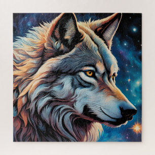 Grijze Wolf Sterrennacht Portret Legpuzzel