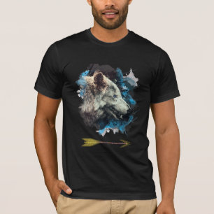 *~* Grijze Wolf Totem Blauw schilderij Boho T-shirt