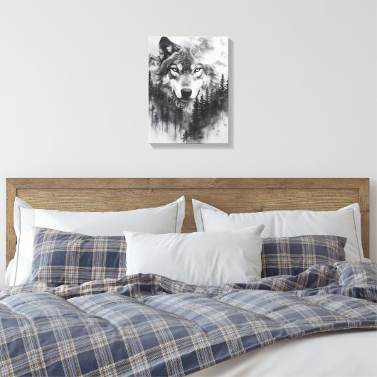 Grijze wolf verpakt canvas afdruk (Insitu (Slaapkamer))