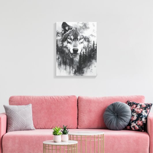 Grijze wolf verpakt canvas afdruk (Insitu (Woonkamer))