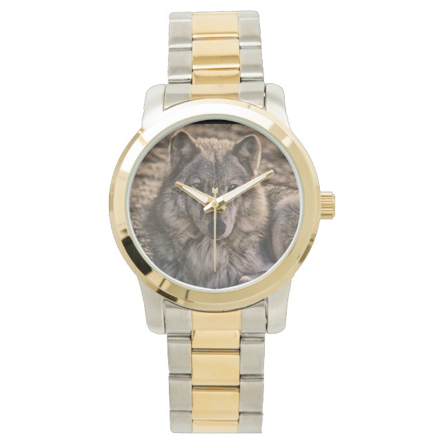 Grijze Wolf Wildlife Design Horloge (Voorkant)